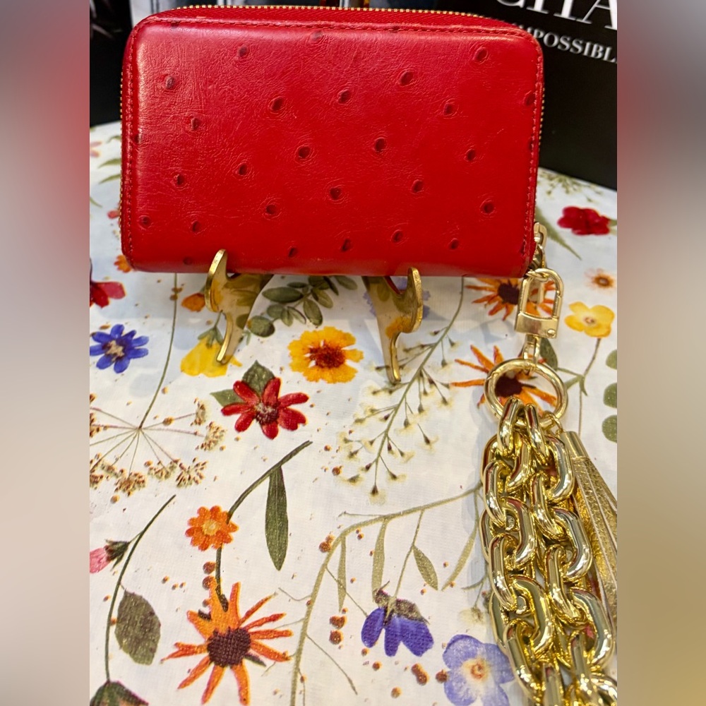 EUC! MICHAEL KORS Red Zip Wallet with Gold Chain Wristlet - Picture 2 of 15